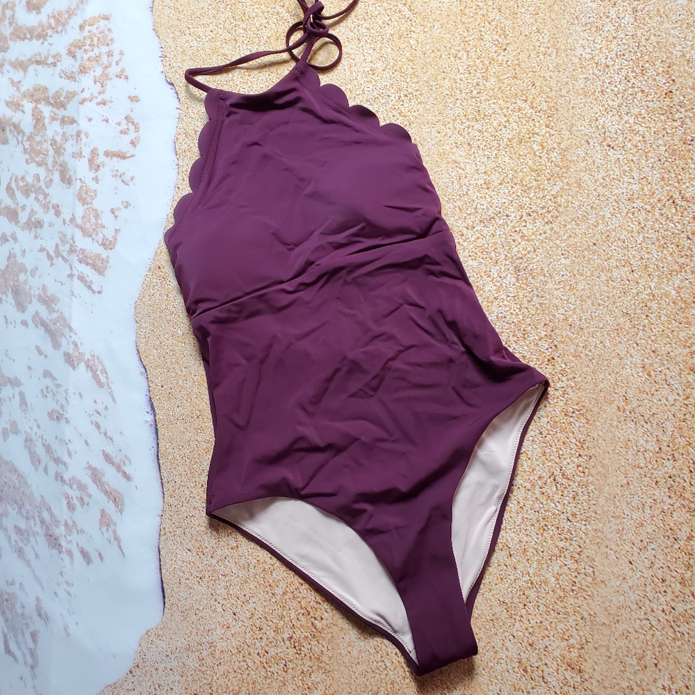 Chelsea28 High Neck Scalloped One-Piece Swimsuit
